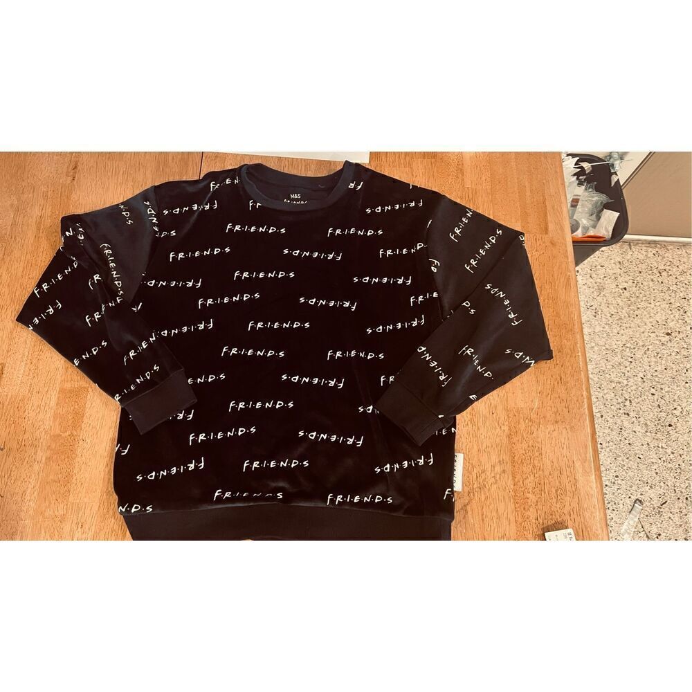 M&S MARKS AND SPENCER FRIENDS TV SHOW BLACK VELOUR TOP Y2K SZ YOUTH 14 - 15 ADUL